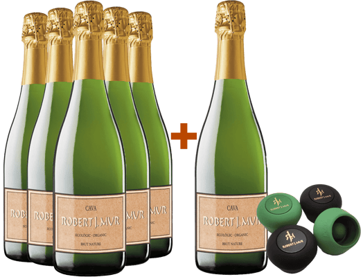 Pack descuento 5+1 Robert J. Mur Cava DO + (regalo tapón de silicona) BIO