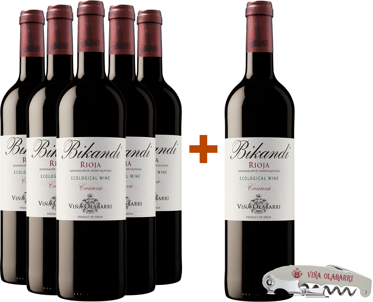 Pack descuento 5+1 Bikandi Crianza Ecológico Rioja DOCa (+ sacacorchos de regalo) BIO