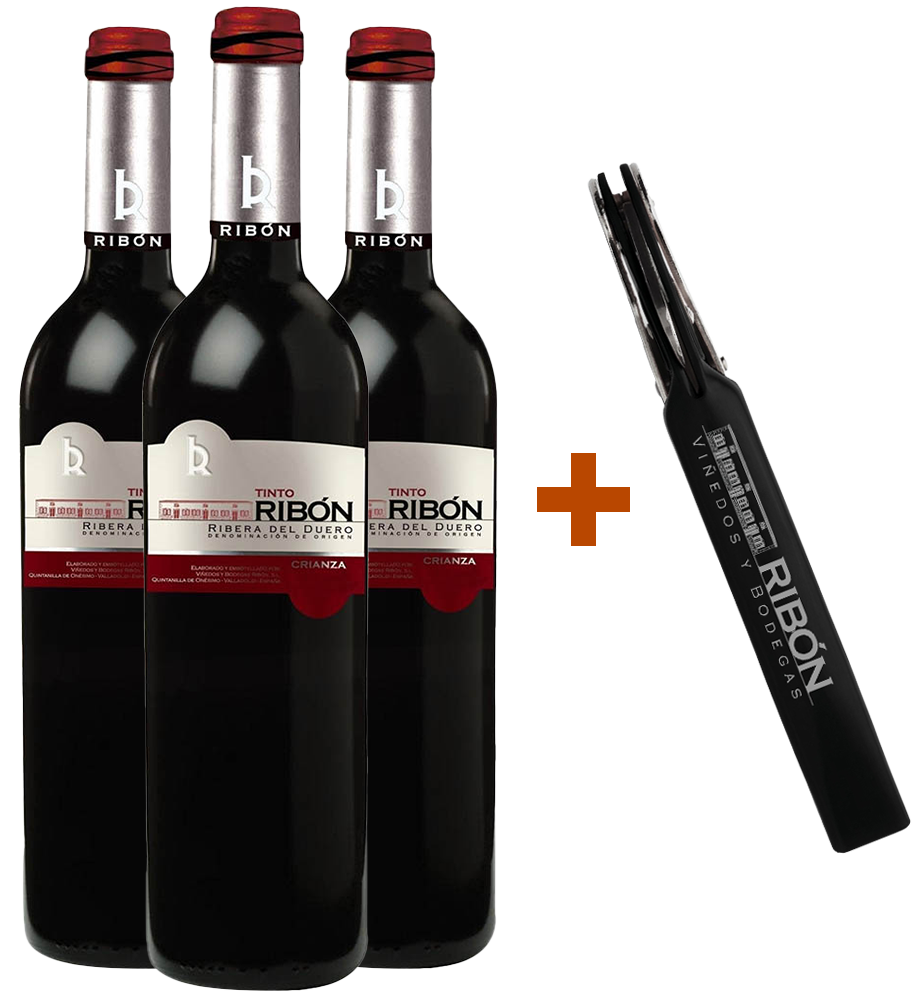 Pack descuento Tinto Ribón Crianza Ribera del Duero DO + (regalo sacacorchos)
